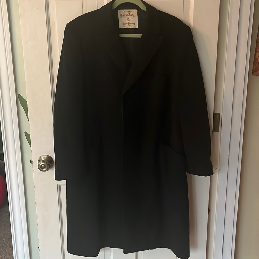 Hickey Freeman Black Wool Vintage Trench OverCoat Coat Custom Imported British